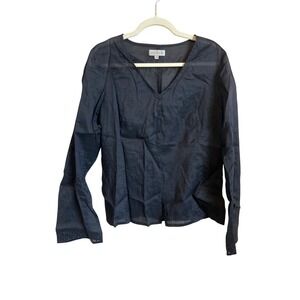 Jigsaw Womens Black Cotton Voile V-Neck Blouse Embroidered Cuff 14